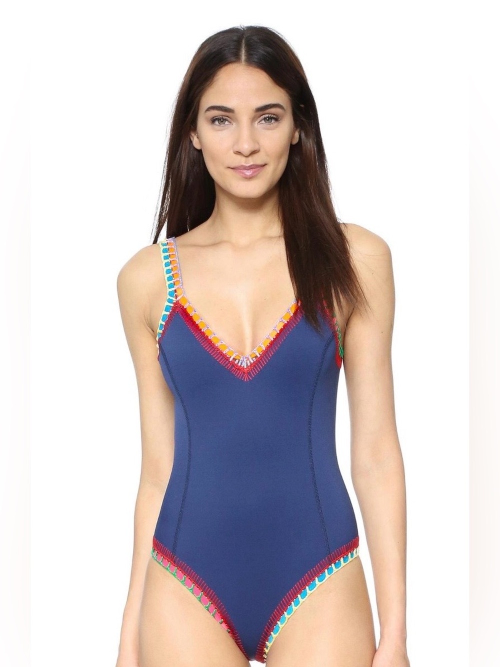 KIINI Tasmin Scoop Back Maillot Navy Crochet One Piece Swimsuit M